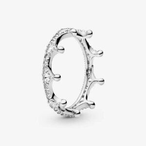 Pandora Silver Crown Ring with Elegant Textured Design